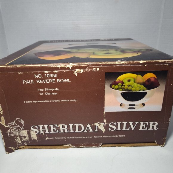 New Vintage 1980’s SHERIDAN SILVER PAUL REVERE BOWL 10” in Box Silver Plated - Picture 6 of 8